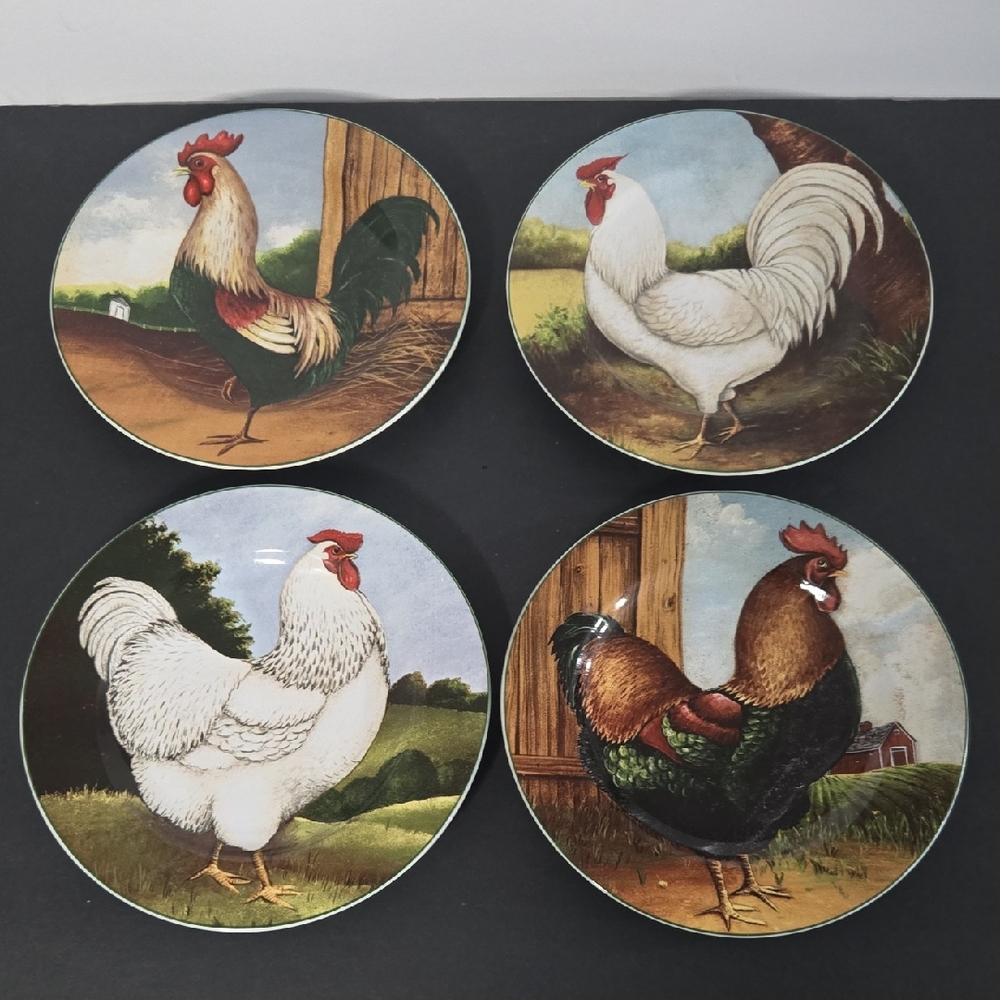 David Carter Brown Collection On the Farm Rooster 8" Plates Set of 4